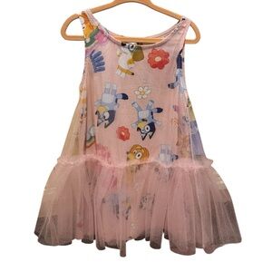 Bluey Cartoon Print Dress with Tulle Skirt